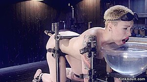 Blonde Slave in Gas Mask Bdsm Whipping Action