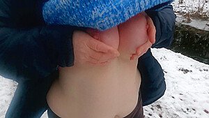 Chest Slapping & Big Tits in Winter Forest